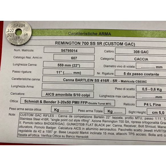 SFSP1151| REMINGTON REMINGTON 700 SS 5R (CUSTOM GAC)